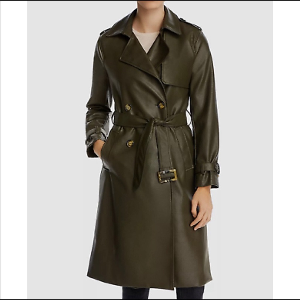 Apparis Green Vegan Leather Trench Coat